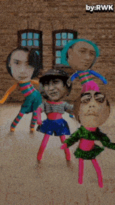 a group of dolls with faces on their heads and the words by rwk above them
