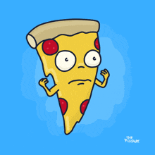 a cartoon drawing of a slice of pizza with its tongue sticking out