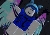 a blue roblox character with wings and a helmet