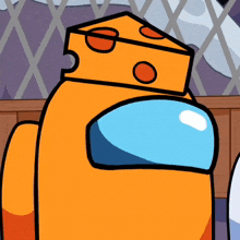 a cartoon character with a piece of cheese on his head