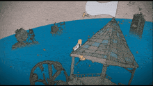 a drawing of a person standing on top of a building