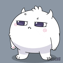 a cartoon drawing of a white cat with purple eyes