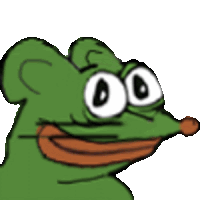 a cartoon of a green frog with a mouse nose and big eyes .