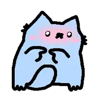 a drawing of a blue cat with a red spot on its forehead
