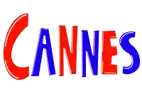 the word cannes is written in red and blue letters