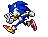 a pixel art drawing of sonic the hedgehog running .