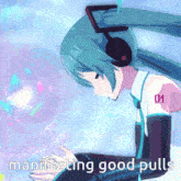 hatsune miku is wearing headphones and has the number 01 on her shirt