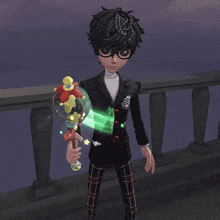 a cartoon character is holding a green wand with a star on it