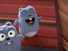 a couple of cartoon animals are standing next to each other on a red rug