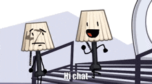 two lamps are standing next to each other and the words hi chat are on the bottom
