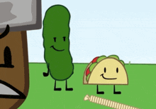 a pickle and a taco are smiling in a cartoon