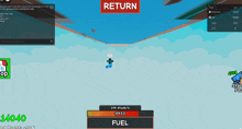 a screenshot of a game with a red return sign