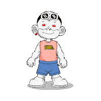 a cartoon character wearing a shirt that says ' zhot ' on it