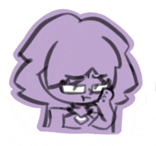 a drawing of a person with purple hair