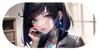 a girl with blue hair is wearing a choker