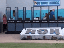 a row of lockers with a sign above them that says ' rg high school '