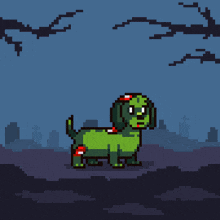 a pixel art of a zombie dog with a lightning bolt