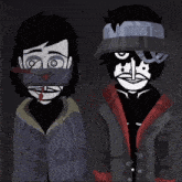 a cartoon of a man with a mask on his face and a man with a hat on his head