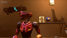 a video game screen shows a robot with a gun on its head and the word exector on the bottom