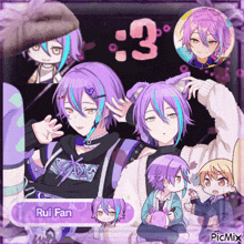 a picture of a purple haired anime character with the number 3 behind him