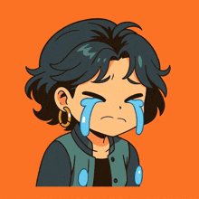 a cartoon character is crying with tears coming out of her eyes
