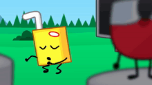 a cartoon drawing of a yellow box with a straw
