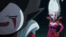 a cartoon drawing of a vampire and a woman with white hair