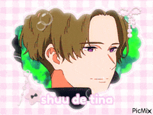 a picture of a man with the words shuu de tina written on it