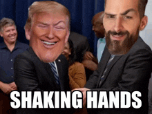 a picture of donald trump shaking hands with a picture of a man with a beard