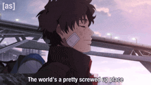 a picture of a man with a bandage on his face and the words the world 's a pretty screwed up place