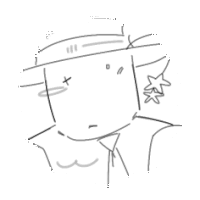 a black and white drawing of a man wearing a hat and a star on his ear .