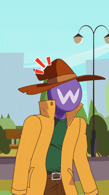 a cartoon character with a w on his face
