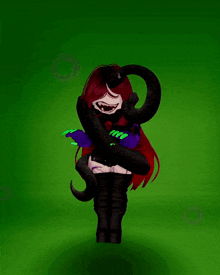 a drawing of a girl with red hair and purple wings