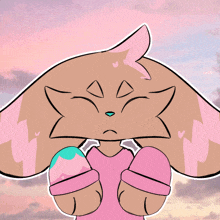 a cartoon drawing of a cat with pink ears