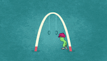 a cartoon of a person playing with a swing