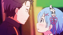 a boy and a girl are looking at each other in an anime scene .