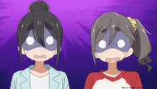 a cartoon of two girls with their eyes closed and the letters cb on the bottom