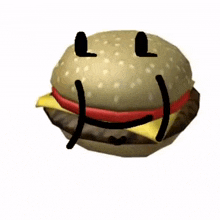a hamburger with a face drawn on it is making a funny face .