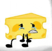 a cartoon drawing of a piece of cheese with a sad face