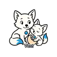 a sticker of two white foxes with the word vent on the bottom