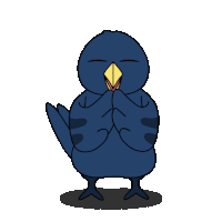 a cartoon drawing of a blue bird with a yellow beak