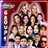 a group of people are standing in front of a diamond tanners club poster