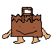 a pixel art drawing of a brown bag with legs and a chair on top of it .