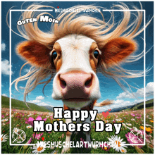 a picture of a cow with the words happy mothers day