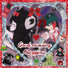 a picture of two frogs with the words good morning froogena on it