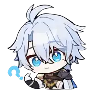 a cartoon character with white hair and blue eyes has a question mark on his forehead