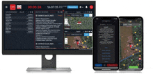 a computer monitor a cell phone and a map showing a fire incident