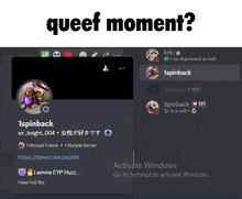 a screen shot of a discord chat with the words queef moment