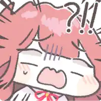 a cartoon drawing of a girl with pink hair and a question mark on her head