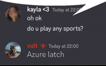 a screenshot of a chat between kayla < 3 and vult